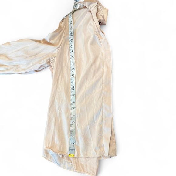 90s coquette minimalistic pale pink button up 100% silk blouse womens size 12 - Picture 7 of 8
